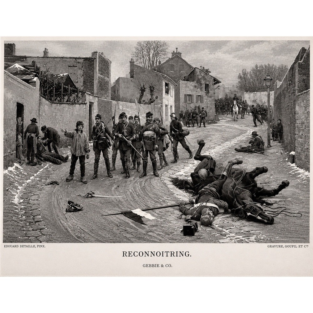Antique Reconnoitring Engraving Print Edouard Detaille 1876 Gebbie & Co 10x13